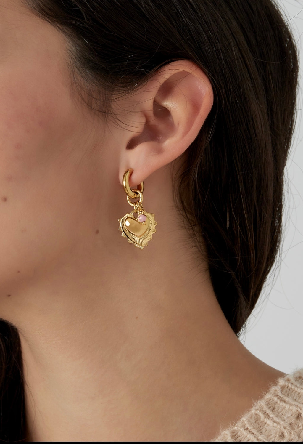 Orecchini cuore pietra rosa
