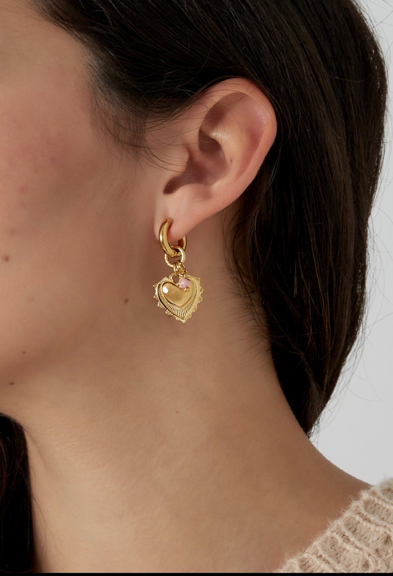 Orecchini cuore pietra rosa